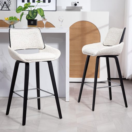 Glamour Home Bea Fabric Barstool With Back, White/Black - Image 2