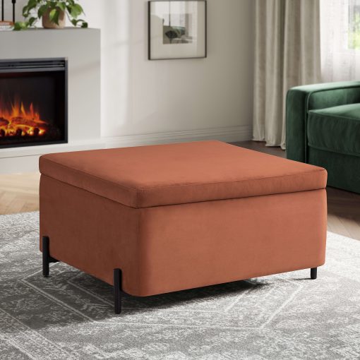 Lifestyle Solutions Kansas Large Storage Ottoman, 31.1"W x 31.1"D x 18.1"H, Rust - Image 2