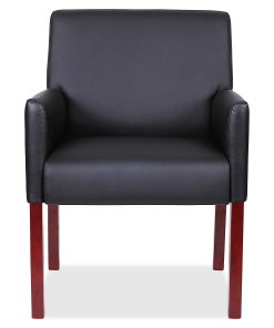 Lorell® Bonded Leather Guest Chair With Full-Sided Arms, Black/Mahogany 2