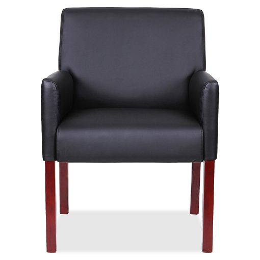 Lorell® Bonded Leather Guest Chair With Full-Sided Arms, Black/Mahogany - Image 2