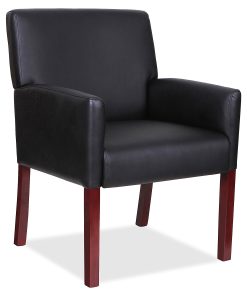 Lorell® Bonded Leather Guest Chair With Full-Sided Arms, Black/Mahogany