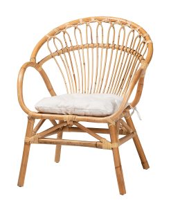 bali & pari Benicia Modern Bohemian Dining Chair, White/Natural Brown 2