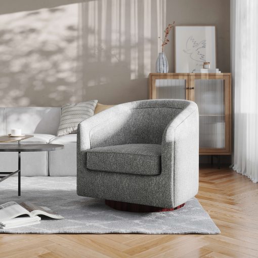 Flash Furniture Dean Club Style Commercial Fabric Barrel Accent Armchair with 360 Degree Swivel Metal Base and Sloped Armrests, Gray - Image 2