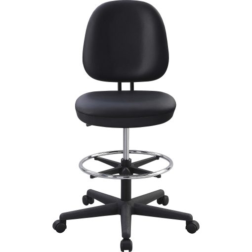 Lorell Contoured Back Stool - Vinyl, Plastic Seat Material - Vinyl, Plastic Back Material - 5-star Base - Black - 1 Each - Image 2
