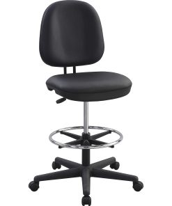 Lorell Contoured Back Stool - Vinyl, Plastic Seat Material - Vinyl, Plastic Back Material - 5-star Base - Black - 1 Each
