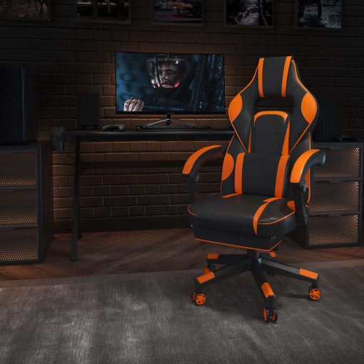 Flash Furniture X40 Gaming Chair With Fully Reclining Back And Arms, Black/Orange