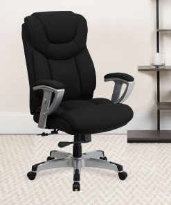 Flash Furniture Hercules Big And Tall Fabric Swivel Office Chair With Adjustable Arms, Black
