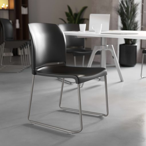 Flash Furniture HERCULES Series Full-Back Contoured Stacking Chair With Sled Base, Black/Silver - Image 2