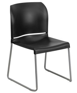 Flash Furniture HERCULES Series Full-Back Contoured Stacking Chair With Sled Base, Black/Silver