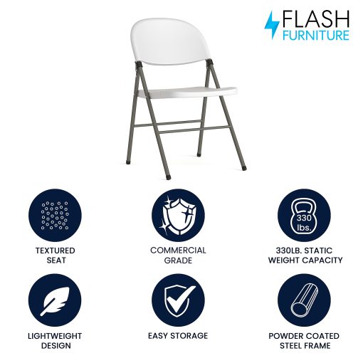 Flash Furniture HERCULES Plastic Folding Chair, White/Gray - Image 2