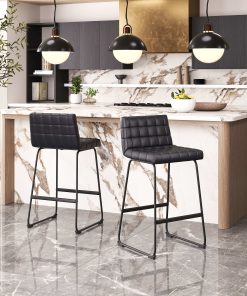 Zuo Pago Faux Leather Bar Stools With Backs, Brown, Set Of 2 Stools