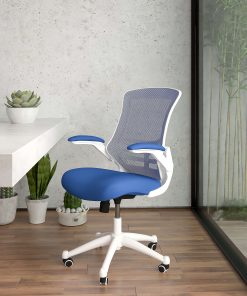 Flash Furniture Mesh Mid-Back Swivel Task Chair With Flip-Up Arms, Blue/White 2