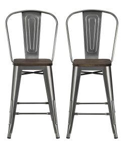 DHP Luxor Metal Counter Stool, Charcoal, Set Of 2