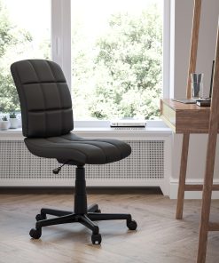 Flash Furniture Quilted Vinyl Mid-Back Swivel Task Chair, Armless,  Black