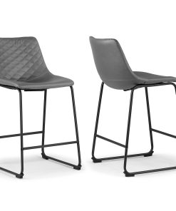 Glamour Home Ave Faux Leather Counter-Height Stools With Backs, Gray/Black, Set Of 2 Stools