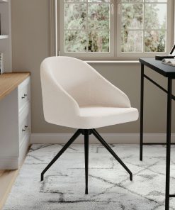 Martha Stewart Sora Upholstered Mid-Back Stationary Office Task Chair, Boucle, White/Oil-Rubbed Bronze