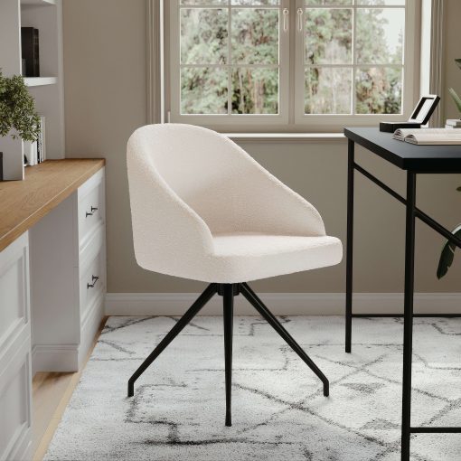 Martha Stewart Sora Upholstered Mid-Back Stationary Office Task Chair, Boucle, White/Oil-Rubbed Bronze