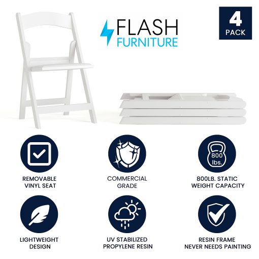Flash Furniture HERCULES Series Resin Folding Chairs, White, Set Of 4 Chairs - Image 2