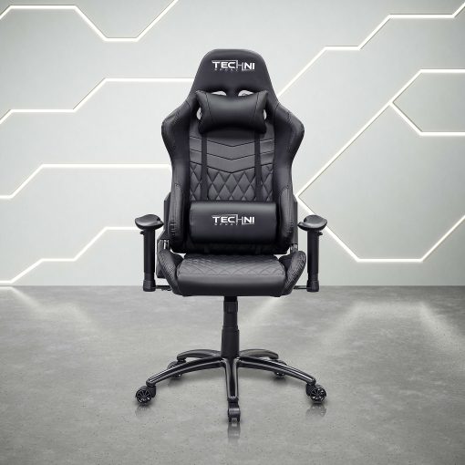 Techni Sport Ergonomic Faux Leather Computer Gaming Chair, Black - Image 2