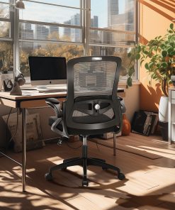 ALPHA HOME Ergonomic Mesh Mid-Back Office Task Chair With Padded Armrests, Black 2