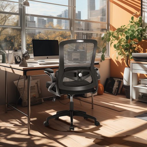 ALPHA HOME Ergonomic Mesh Mid-Back Office Task Chair With Padded Armrests, Black - Image 2