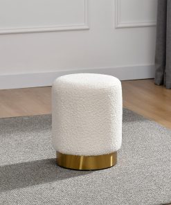 Glamour Home Bellini Bouclé Fabric Ottoman, 16-1/2”H x 13”W x 13”D, White/Gold