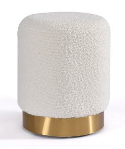 Glamour Home Bellini Bouclé Fabric Ottoman, 16-1/2”H x 13”W x 13”D, White/Gold 2