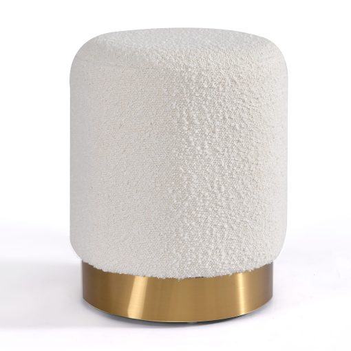 Glamour Home Bellini Bouclé Fabric Ottoman, 16-1/2”H x 13”W x 13”D, White/Gold - Image 2