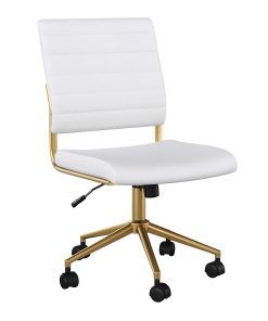 Martha Stewart Ivy Faux Leather Upholstered Mid-Back Executive Office Chair, White/Polished Brass 2
