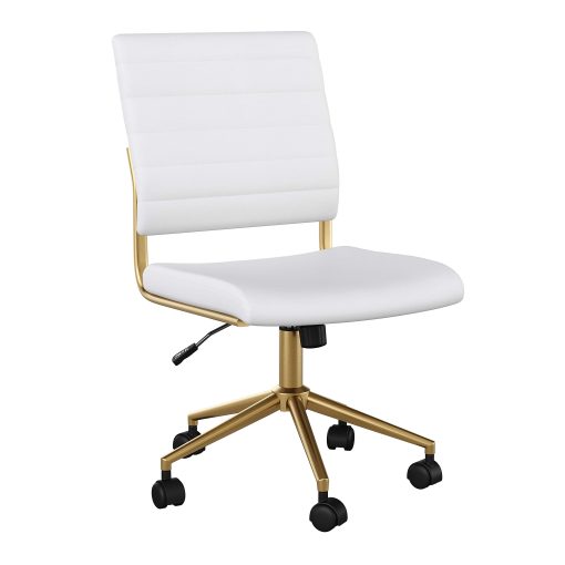 Martha Stewart Ivy Faux Leather Upholstered Mid-Back Executive Office Chair, White/Polished Brass - Image 2