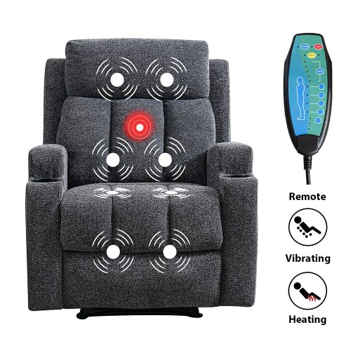 Bestier Fabric Manual Massage Recliner Accent Chair With Remote Control And 2 Cup Holders, Gray/Black - Image 2