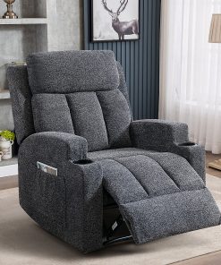 Bestier Fabric Manual Massage Recliner Accent Chair With Remote Control And 2 Cup Holders, Gray/Black