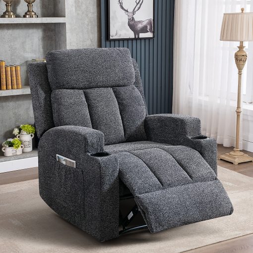 Bestier Fabric Manual Massage Recliner Accent Chair With Remote Control And 2 Cup Holders, Gray/Black