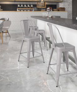 Flash Furniture 24"H Commercial-Grade Metal Counter Stool, Silver