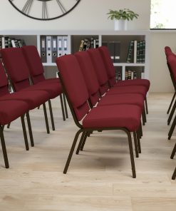 Flash Furniture HERCULES Series Stacking Church Chair, Burgundy/Goldvein