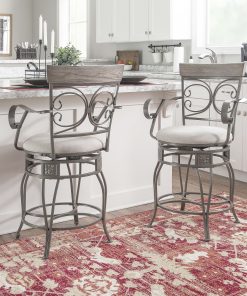 Powell Niland Big And Tall Fabric Counter Stool With Arms, Gray/Pewter 2