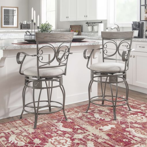 Powell Niland Big And Tall Fabric Counter Stool With Arms, Gray/Pewter - Image 2