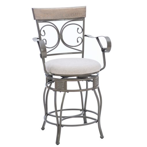 Powell Niland Big And Tall Fabric Counter Stool With Arms, Gray/Pewter