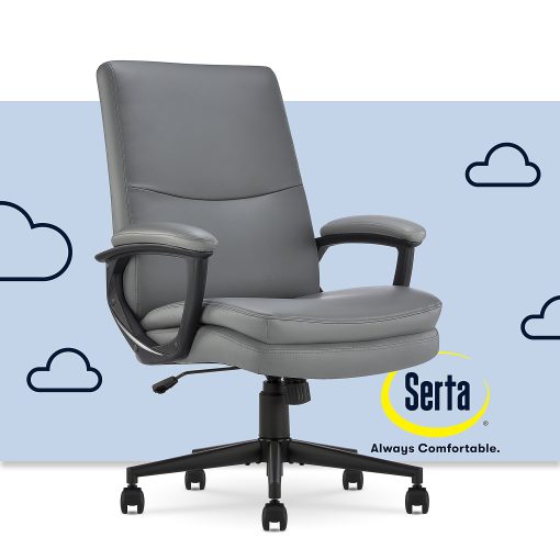 Serta® Comfort Modern Ergonomic Bonded Leather High-Back Executive Office Chair, Gray - Image 2