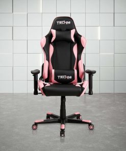 Techni Sport Ergonomic Faux Leather Computer Gaming Chair, Black/Pink 2
