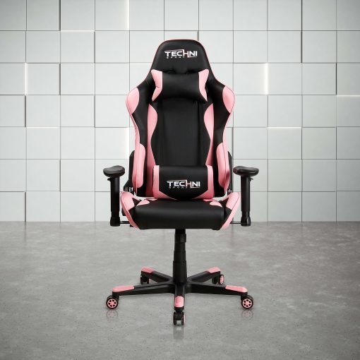 Techni Sport Ergonomic Faux Leather Computer Gaming Chair, Black/Pink - Image 2