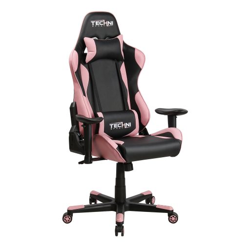 Techni Sport Ergonomic Faux Leather Computer Gaming Chair, Black/Pink