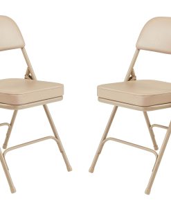 National Public Seating Vinyl-Upholstered Folding Chair, Beige, Set Of 2