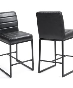 Glamour Home Belisario Faux Leather Counter Height Stools With Backs, Black, Set Of 2 Stools 2