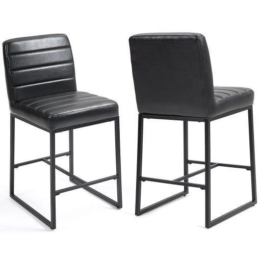 Glamour Home Belisario Faux Leather Counter Height Stools With Backs, Black, Set Of 2 Stools - Image 2