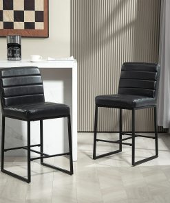 Glamour Home Belisario Faux Leather Counter Height Stools With Backs, Black, Set Of 2 Stools