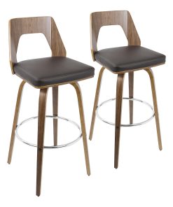 LumiSource Trilogy Bar Stools, Walnut/Brown, Set Of 2 Stools