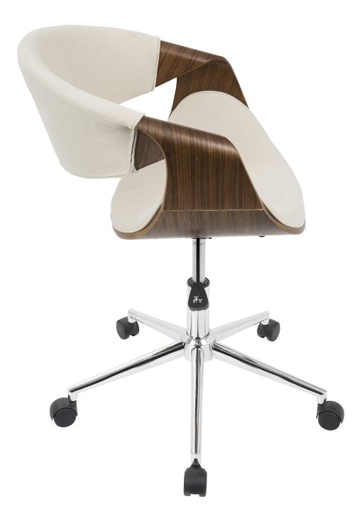 LumiSource Curvo Mid-Century Modern Mid-Back Chair, Cream/Walnut/Silver - Image 2