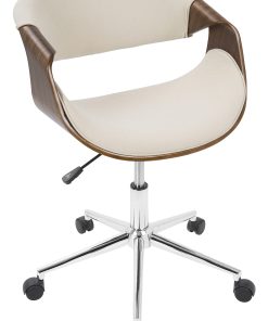 LumiSource Curvo Mid-Century Modern Mid-Back Chair, Cream/Walnut/Silver