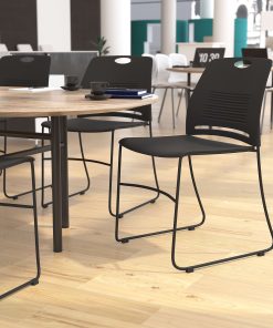 Flash Furniture HERCULES Commercial Grade 660-lb Capacity Plastic Stack Chair With Carrying Handle, Black